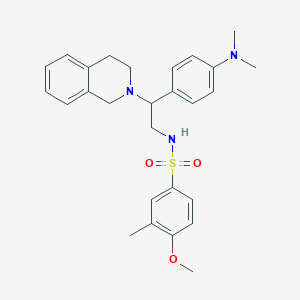 molecular formula C27H33N3O3S B2759387 N-{2-[4-(dimethylamino)phenyl]-2-(1,2,3,4-tetrahydroisoquinolin-2-yl)ethyl}-4-methoxy-3-methylbenzene-1-sulfonamide CAS No. 946366-87-6
