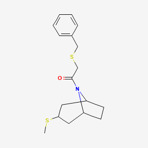 molecular formula C17H23NOS2 B2759396 2-(benzylsulfanyl)-1-[3-(methylsulfanyl)-8-azabicyclo[3.2.1]octan-8-yl]ethan-1-one CAS No. 1795191-53-5