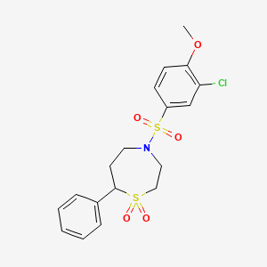 molecular formula C18H20ClNO5S2 B2759414 4-((3-Chloro-4-methoxyphenyl)sulfonyl)-7-phenyl-1,4-thiazepane 1,1-dioxide CAS No. 2034457-59-3