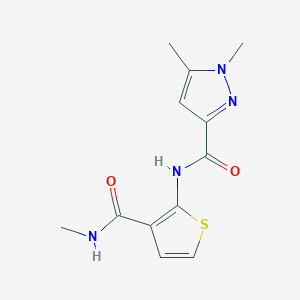 molecular formula C12H14N4O2S B2759424 1,5-dimethyl-N-(3-(methylcarbamoyl)thiophen-2-yl)-1H-pyrazole-3-carboxamide CAS No. 1013783-78-2