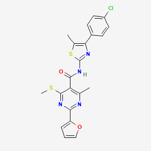 molecular formula C21H17ClN4O2S2 B2759436 N-[4-(4-chlorophenyl)-5-methyl-1,3-thiazol-2-yl]-2-(furan-2-yl)-4-methyl-6-(methylsulfanyl)pyrimidine-5-carboxamide CAS No. 1030190-01-2