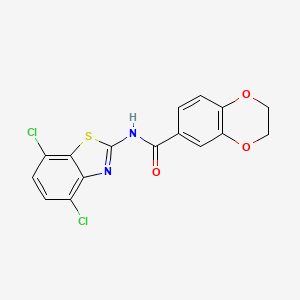 molecular formula C16H10Cl2N2O3S B2759526 N-(4,7-dichloro-1,3-benzothiazol-2-yl)-2,3-dihydro-1,4-benzodioxine-6-carboxamide CAS No. 905686-45-5