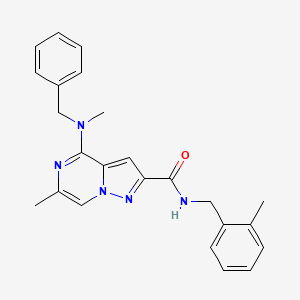 molecular formula C24H25N5O B2759602 4-[benzyl(methyl)amino]-6-methyl-N-[(2-methylphenyl)methyl]pyrazolo[1,5-a]pyrazine-2-carboxamide CAS No. 1775455-24-7