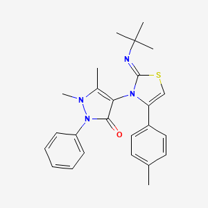 molecular formula C25H28N4OS B2759608 (Z)-4-(2-(tert-butylimino)-4-(p-tolyl)thiazol-3(2H)-yl)-1,5-dimethyl-2-phenyl-1H-pyrazol-3(2H)-one CAS No. 303227-42-1