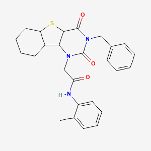 molecular formula C26H21N3O3S B2759621 2-{5-benzyl-4,6-dioxo-8-thia-3,5-diazatricyclo[7.4.0.0^{2,7}]trideca-1(9),2(7),10,12-tetraen-3-yl}-N-(2-methylphenyl)acetamide CAS No. 902450-10-6