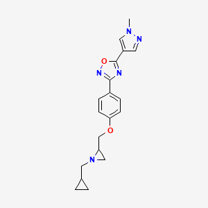 molecular formula C19H21N5O2 B2759646 3-[4-[[1-(Cyclopropylmethyl)aziridin-2-yl]methoxy]phenyl]-5-(1-methylpyrazol-4-yl)-1,2,4-oxadiazole CAS No. 2418692-55-2