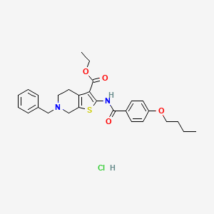 molecular formula C28H33ClN2O4S B2759668 Ethyl 6-benzyl-2-(4-butoxybenzamido)-4,5,6,7-tetrahydrothieno[2,3-c]pyridine-3-carboxylate hydrochloride CAS No. 1216410-36-4