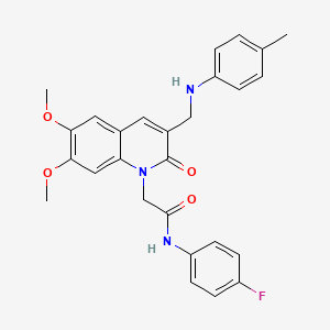 2-(6,7-dimethoxy-2-oxo-3-((p-tolylamino)methyl)quinolin-1(2H)-yl)-N-(4-fluorophenyl)acetamide