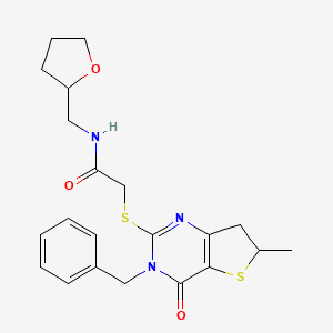 molecular formula C21H25N3O3S2 B2759717 2-((3-benzyl-6-methyl-4-oxo-3,4,6,7-tetrahydrothieno[3,2-d]pyrimidin-2-yl)thio)-N-((tetrahydrofuran-2-yl)methyl)acetamide CAS No. 689262-92-8