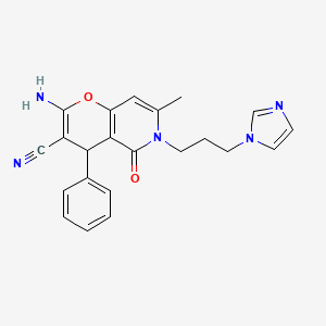 molecular formula C22H21N5O2 B2759748 2-amino-6-[3-(1H-imidazol-1-yl)propyl]-7-methyl-5-oxo-4-phenyl-5,6-dihydro-4H-pyrano[3,2-c]pyridine-3-carbonitrile CAS No. 612053-55-1