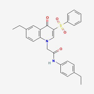 molecular formula C27H26N2O4S B2759764 2-[3-(benzenesulfonyl)-6-ethyl-4-oxo-1,4-dihydroquinolin-1-yl]-N-(4-ethylphenyl)acetamide CAS No. 866591-11-9