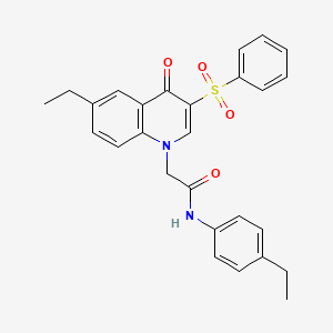 molecular formula C27H26N2O4S B2759764 2-[3-(benzenesulfonyl)-6-ethyl-4-oxoquinolin-1-yl]-N-(4-ethylphenyl)acetamide CAS No. 866591-11-9