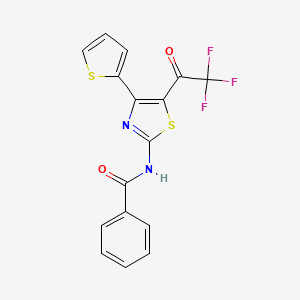 molecular formula C16H9F3N2O2S2 B2759780 N-(4-(thiophen-2-yl)-5-(2,2,2-trifluoroacetyl)thiazol-2-yl)benzamide CAS No. 475043-45-9