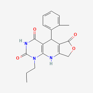 molecular formula C19H19N3O4 B2759788 8-(2-Methylphenyl)-13-propyl-5-oxa-2,11,13-triazatricyclo[7.4.0.0^{3,7}]trideca-1(9),3(7)-diene-6,10,12-trione CAS No. 869465-35-0