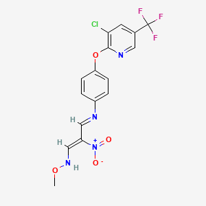 molecular formula C16H12ClF3N4O4 B2759796 3-(4-{[3-chloro-5-(trifluoromethyl)-2-pyridinyl]oxy}anilino)-2-nitroacrylaldehyde O-methyloxime CAS No. 338422-88-1