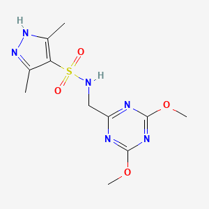 molecular formula C11H16N6O4S B2759802 N-((4,6-dimethoxy-1,3,5-triazin-2-yl)methyl)-3,5-dimethyl-1H-pyrazole-4-sulfonamide CAS No. 2034202-26-9