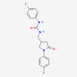 molecular formula C18H17F2N3O2 B2759820 1-(4-Fluorophenyl)-3-((1-(4-fluorophenyl)-5-oxopyrrolidin-3-yl)methyl)urea CAS No. 954696-68-5