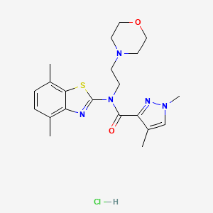 molecular formula C21H28ClN5O2S B2759826 N-(4,7-dimethyl-1,3-benzothiazol-2-yl)-1,4-dimethyl-N-[2-(morpholin-4-yl)ethyl]-1H-pyrazole-3-carboxamide hydrochloride CAS No. 1351590-61-8