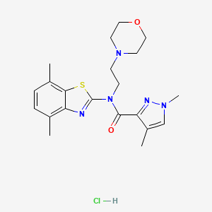 molecular formula C21H28ClN5O2S B2759826 N-(4,7-dimethylbenzo[d]thiazol-2-yl)-1,4-dimethyl-N-(2-morpholinoethyl)-1H-pyrazole-3-carboxamide hydrochloride CAS No. 1351590-61-8