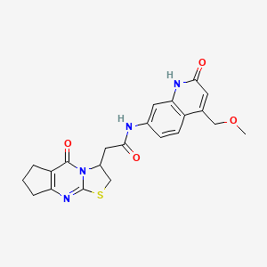 molecular formula C22H22N4O4S B2759827 N-(4-(methoxymethyl)-2-oxo-1,2-dihydroquinolin-7-yl)-2-(5-oxo-2,3,5,6,7,8-hexahydrocyclopenta[d]thiazolo[3,2-a]pyrimidin-3-yl)acetamide CAS No. 1251628-74-6