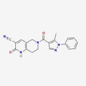 molecular formula C20H17N5O2 B2759837 6-(5-methyl-1-phenyl-1H-pyrazole-4-carbonyl)-2-oxo-1,2,5,6,7,8-hexahydro-1,6-naphthyridine-3-carbonitrile CAS No. 2034449-05-1