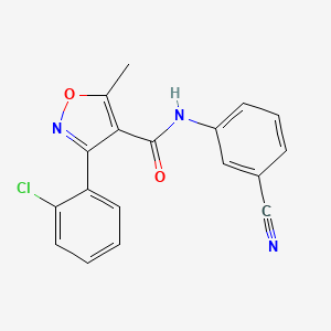 molecular formula C18H12ClN3O2 B2759842 3-(2-chlorophenyl)-N-(3-cyanophenyl)-5-methyl-1,2-oxazole-4-carboxamide CAS No. 519050-46-5