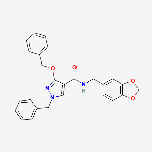 molecular formula C26H23N3O4 B2759846 N-(苯并[d][1,3]二噁杂环-5-基甲基)-1-苄基-3-(苄氧基)-1H-吡唑-4-甲酰胺 CAS No. 1014069-77-2