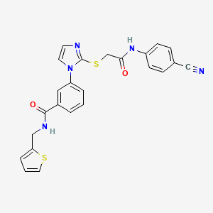 molecular formula C24H19N5O2S2 B2759847 3-(2-((2-((4-cyanophenyl)amino)-2-oxoethyl)thio)-1H-imidazol-1-yl)-N-(thiophen-2-ylmethyl)benzamide CAS No. 1115335-86-8