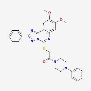 molecular formula C29H28N6O3S B2759851 2-((8,9-Dimethoxy-2-phenyl-[1,2,4]triazolo[1,5-c]quinazolin-5-yl)thio)-1-(4-phenylpiperazin-1-yl)ethanone CAS No. 902593-82-2