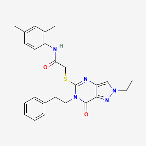 molecular formula C25H27N5O2S B2759852 N-(2,4-dimethylphenyl)-2-((2-ethyl-7-oxo-6-phenethyl-6,7-dihydro-2H-pyrazolo[4,3-d]pyrimidin-5-yl)thio)acetamide CAS No. 932548-29-3