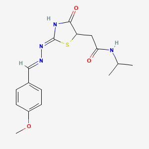 molecular formula C16H20N4O3S B2759859 2-{(2Z)-2-[(2E)-(4-甲氧基苄基亚胺)甲基]-4-氧代-1,3-噻唑烷-5-基}-N-(异丙基)乙酰胺 CAS No. 1322208-45-6