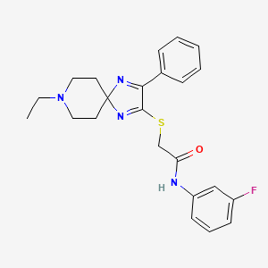 molecular formula C23H25FN4OS B2759861 2-((8-ethyl-3-phenyl-1,4,8-triazaspiro[4.5]deca-1,3-dien-2-yl)thio)-N-(3-fluorophenyl)acetamide CAS No. 1189876-26-3