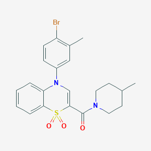 molecular formula C22H23BrN2O3S B2759862 (4-(4-bromo-3-methylphenyl)-1,1-dioxido-4H-benzo[b][1,4]thiazin-2-yl)(4-methylpiperidin-1-yl)methanone CAS No. 1251687-00-9
