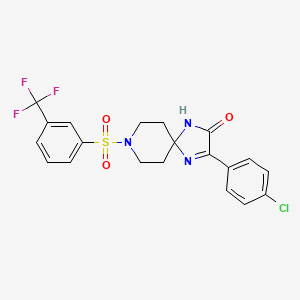 molecular formula C20H17ClF3N3O3S B2759923 3-(4-Chlorophenyl)-8-((3-(trifluoromethyl)phenyl)sulfonyl)-1,4,8-triazaspiro[4.5]dec-3-en-2-one CAS No. 1189937-79-8