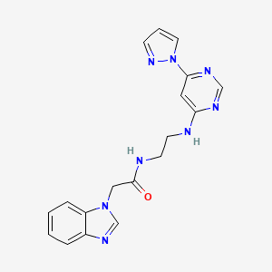N-(2-((6-(1H-pyrazol-1-yl)pyrimidin-4-yl)amino)ethyl)-2-(1H-benzo[d]imidazol-1-yl)acetamide