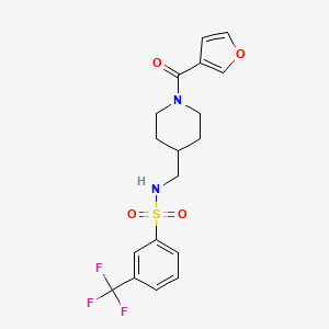 molecular formula C18H19F3N2O4S B2759944 N-((1-(furan-3-carbonyl)piperidin-4-yl)methyl)-3-(trifluoromethyl)benzenesulfonamide CAS No. 1396749-00-0