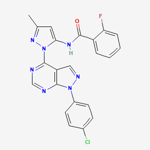 molecular formula C22H15ClFN7O B2759950 N-(1-(1-(4-chlorophenyl)-1H-pyrazolo[3,4-d]pyrimidin-4-yl)-3-methyl-1H-pyrazol-5-yl)-2-fluorobenzamide CAS No. 1005951-52-9