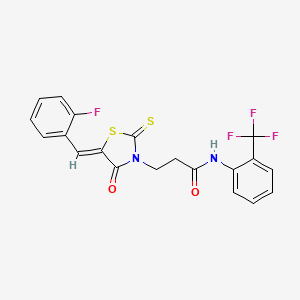 3-[(5Z)-5-[(2-fluorophenyl)methylidene]-4-oxo-2-sulfanylidene-1,3-thiazolidin-3-yl]-N-[2-(trifluoromethyl)phenyl]propanamide