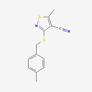molecular formula C13H12N2S2 B2759987 5-Methyl-3-[(4-methylbenzyl)sulfanyl]-4-isothiazolecarbonitrile CAS No. 338778-15-7