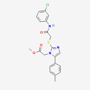molecular formula C21H20ClN3O3S B2759997 methyl 2-(2-((2-((3-chlorophenyl)amino)-2-oxoethyl)thio)-5-(p-tolyl)-1H-imidazol-1-yl)acetate CAS No. 1207021-93-9