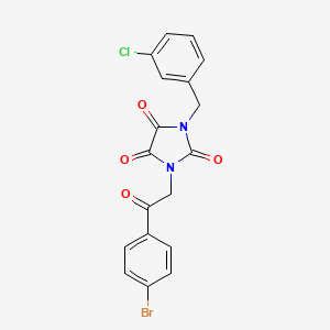 molecular formula C18H12BrClN2O4 B2759999 1-[2-(4-Bromophenyl)-2-oxoethyl]-3-[(3-chlorophenyl)methyl]imidazolidine-2,4,5-trione CAS No. 303986-39-2