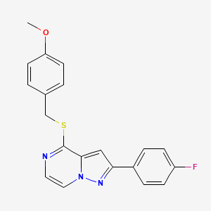 molecular formula C20H16FN3OS B2760007 2-(4-Fluorophenyl)-4-((4-methoxybenzyl)thio)pyrazolo[1,5-a]pyrazine CAS No. 1243106-65-1