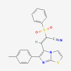 (E)-2-(benzenesulfonyl)-3-[6-(4-methylphenyl)imidazo[2,1-b][1,3]thiazol-5-yl]prop-2-enenitrile
