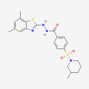 molecular formula C22H26N4O3S2 B2760047 N'-(5,7-dimethylbenzo[d]thiazol-2-yl)-4-((3-methylpiperidin-1-yl)sulfonyl)benzohydrazide CAS No. 851987-64-9