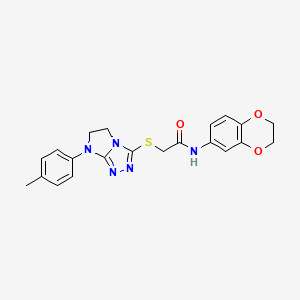 molecular formula C21H21N5O3S B2760066 N-(2,3-dihydrobenzo[b][1,4]dioxin-6-yl)-2-((7-(p-tolyl)-6,7-dihydro-5H-imidazo[2,1-c][1,2,4]triazol-3-yl)thio)acetamide CAS No. 921859-29-2