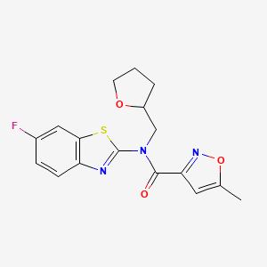 molecular formula C17H16FN3O3S B2760068 N-(6-fluoro-1,3-benzothiazol-2-yl)-5-methyl-N-[(oxolan-2-yl)methyl]-1,2-oxazole-3-carboxamide CAS No. 946274-79-9