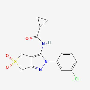 molecular formula C15H14ClN3O3S B2760072 N-(2-(3-chlorophenyl)-5,5-dioxido-4,6-dihydro-2H-thieno[3,4-c]pyrazol-3-yl)cyclopropanecarboxamide CAS No. 449788-81-2