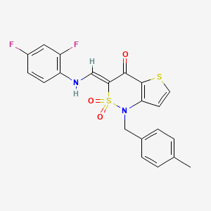 molecular formula C21H16F2N2O3S2 B2760086 (3Z)-3-{[(2,4-difluorophenyl)amino]methylidene}-1-(4-methylbenzyl)-1H-thieno[3,2-c][1,2]thiazin-4(3H)-one 2,2-dioxide CAS No. 894674-90-9