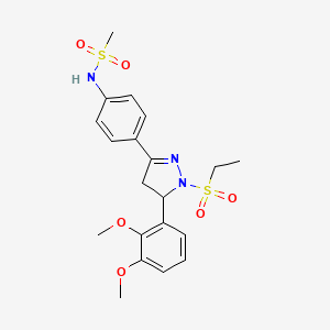 molecular formula C20H25N3O6S2 B2760095 N-(4-(5-(2,3-dimethoxyphenyl)-1-(ethylsulfonyl)-4,5-dihydro-1H-pyrazol-3-yl)phenyl)methanesulfonamide CAS No. 852141-03-8