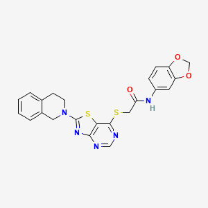 molecular formula C23H19N5O3S2 B2760126 N-(2H-1,3-benzodioxol-5-yl)-2-{[2-(1,2,3,4-tetrahydroisoquinolin-2-yl)-[1,3]thiazolo[4,5-d]pyrimidin-7-yl]sulfanyl}acetamide CAS No. 1207032-06-1